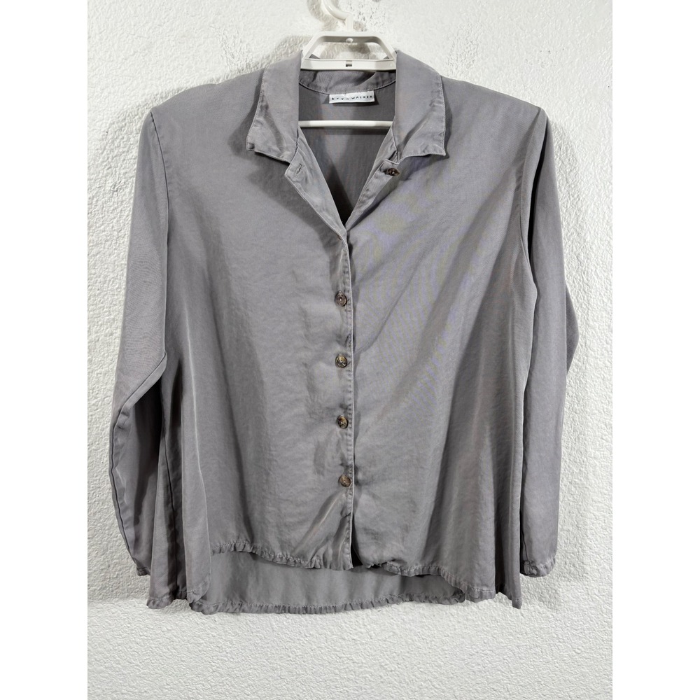 Bryn Walker Womens‎ Medium Gray Long Sleeve Lagenlook Boxy Button Down Shirt